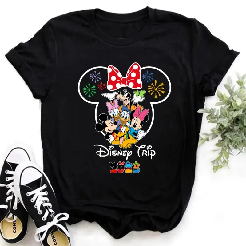 Disney Trip 2025 Fashion Women T-Shirt Funny Mickey Minnie Printed Tshirts Female Disneyland Vacation Tees Women Casual T Shirt