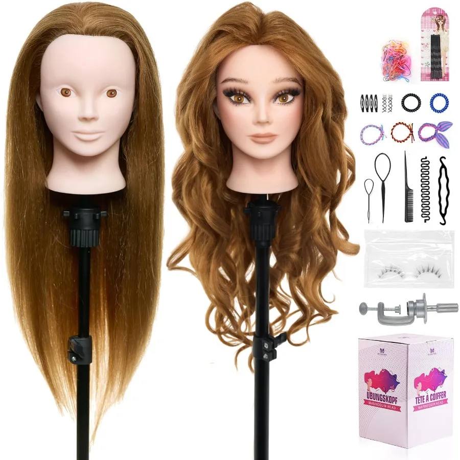 

28 Mannequin Head with 80 Real Hair for Makeup Practice and Cosmetology Training Ideal for Hair Styling Braiding and Profession