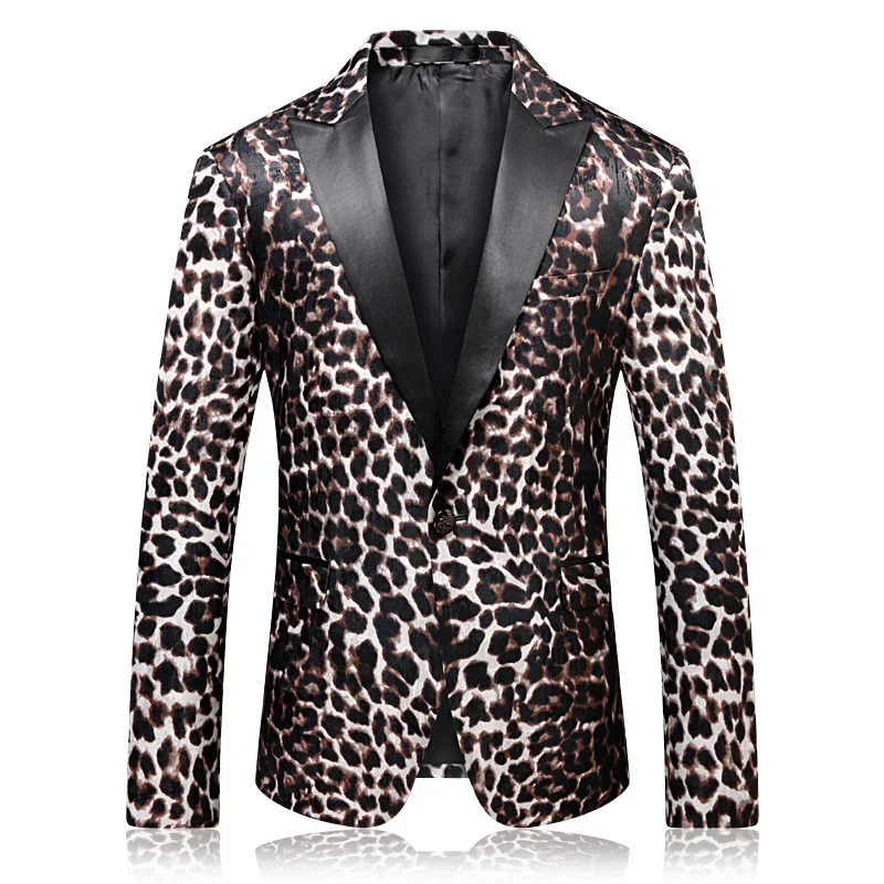 

Men's New Fashion Versatile Slim Fit Korean Flower Suit Wedding Coat Leopard Pattern Trendy Personalized Suit Top