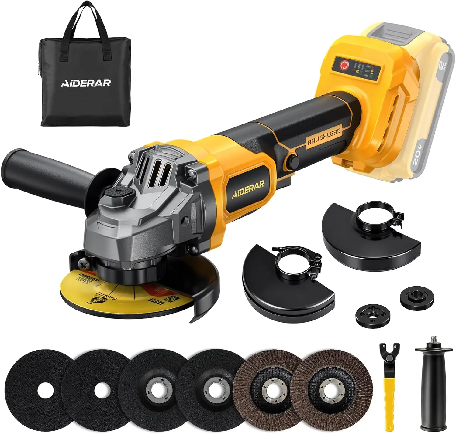 

4-1/2" Cordless Angle Grinder Tool, Brushless Motor, 3-Speed Control, Quick-Release Guard