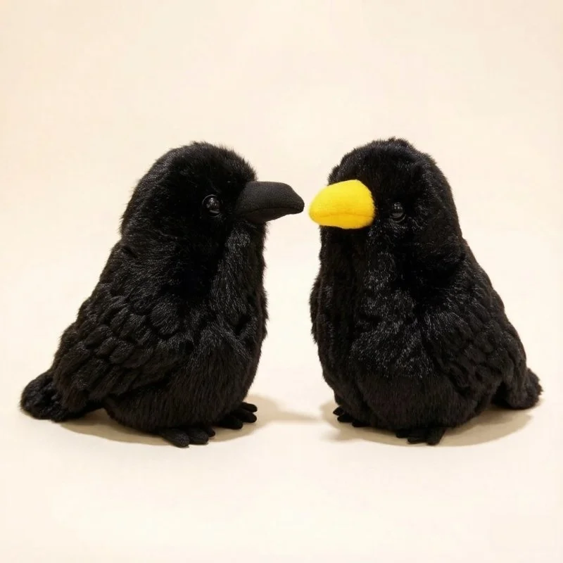 Cute Crow Plush Toy Realistic Black Bird Stuffed Animal Creative Bird Soft Doll Halloween Home Dec Child and Adults Gift