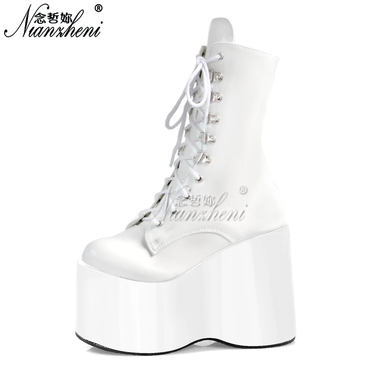 Novelty 12cm High Heels Fashion Wedges Stage Street Style Sexy Gothic Punk Dark Custom Boots Model Club Ankle Boots Rave Show