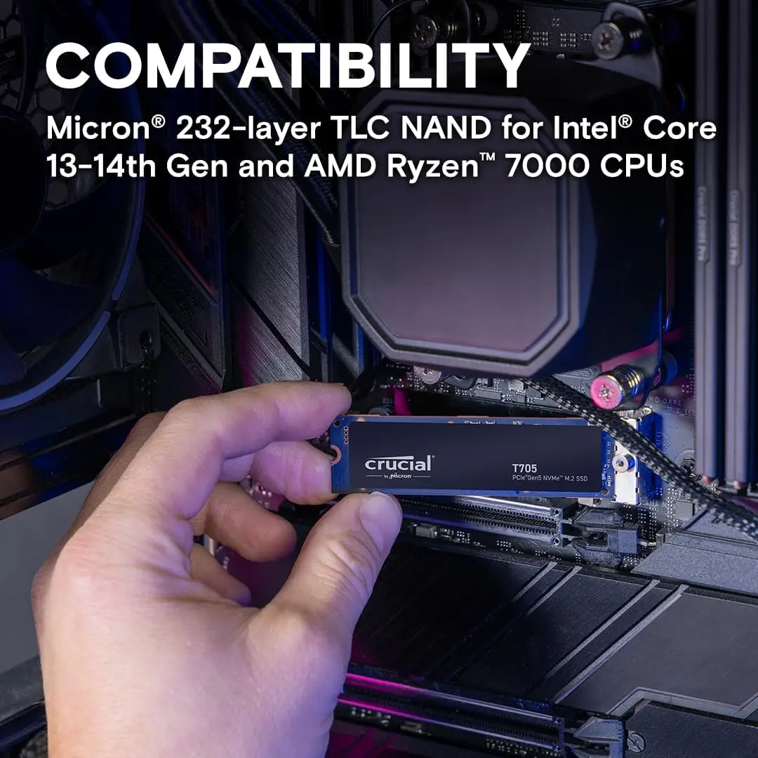 Crucial T705 1 تيرابايت 2 تيرابايت PCIe Gen5 NVMe M.2 SSD - ما يصل إلى 13,600 ميجابايت/ثانية - لعبة جاهزة - محرك الأقراص الصلبة الداخلي (الكمبيوتر الشخصي)، مبدد حرارة SSD هدية #6