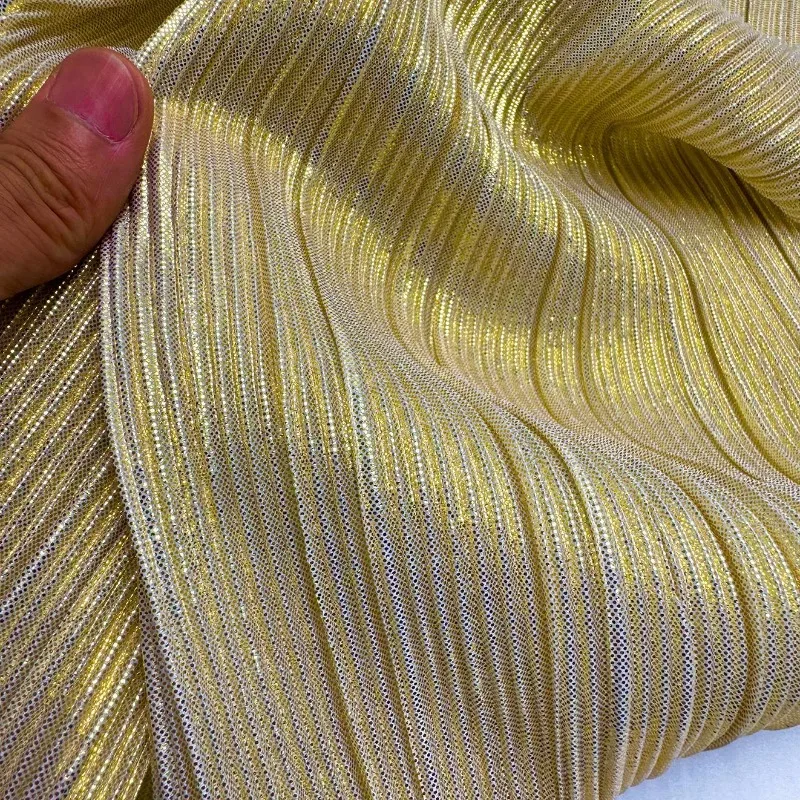 Bronzing Creasing Shimmering Pleated Fabric Soft Drape for Dresses Banquets Dances Bags Diy Sewing Fabrics Cloth Material