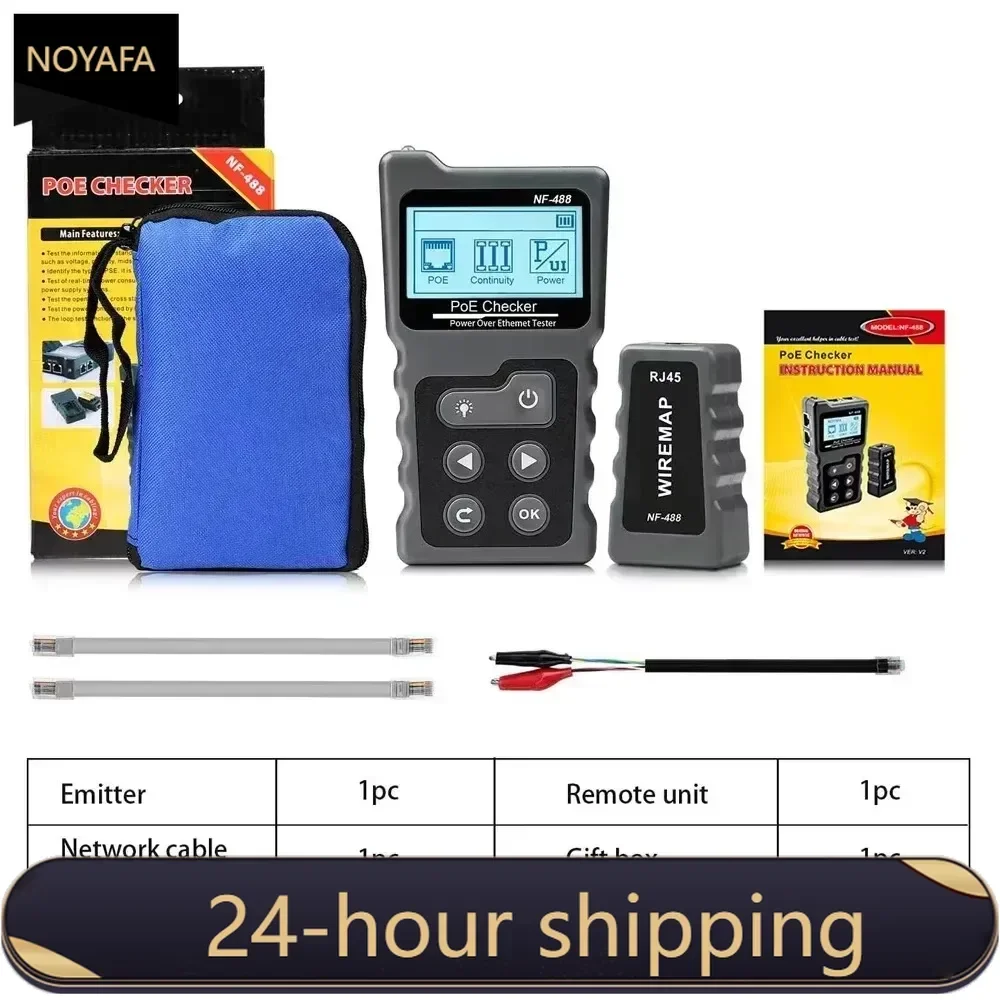 Noyafa NF-488 LCD Network Cable PoE Checker Inline Voltage Current Tester With Cable Tester Lan Tester Wire