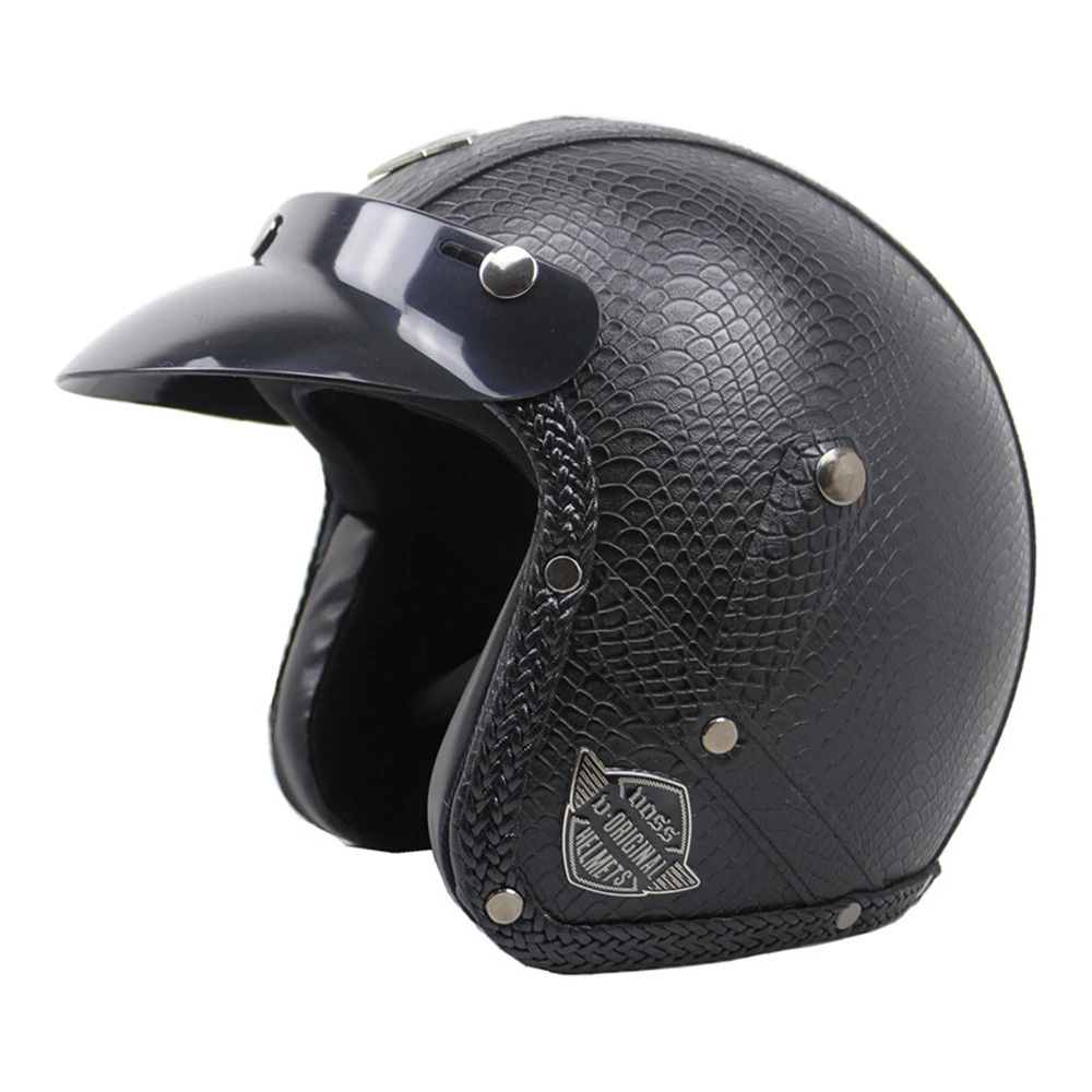 

Black Snakeskin Breathable Head Protection Wear-Resistant Motorcycle Kask Open Face Biker Helmet Anti-Fall Motocross Accessories