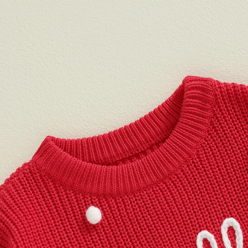 Suefunskry Baby Girl Christmas Sweater Classic Long Sleeve Round Neck Letter Embroidery Knit Pullover Toddler Fall Winter Tops