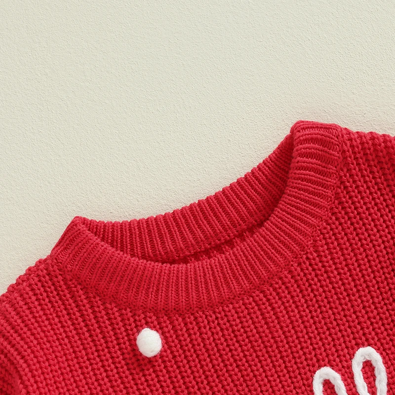 VISgogo 0-3 Years Baby Girl Christmas Sweaters Classic Long Sleeve Letter Embroidery Knit Pullover Toddler Fall Winter Tops