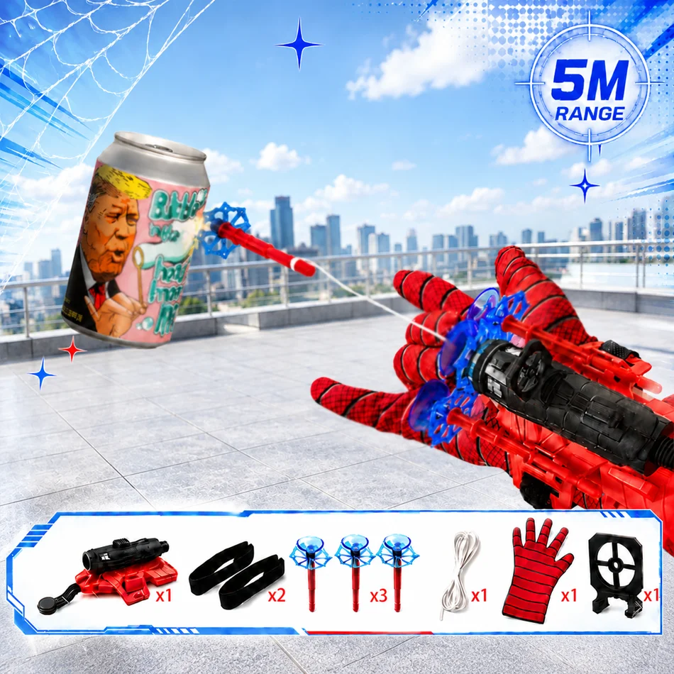 Web Shooter Glove Launcher Set with Infrared Light Flashlight Function 5M Range Wrist Role Play Costume Prop Cosplay Accessory