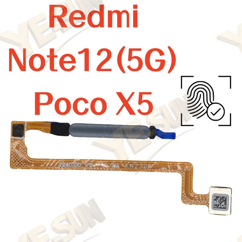 For Xiaomi Redmi Note 12 (5G) / Poco X5 Fingerprint Sensor Home Return Key Menu Button With Side Power On Off Flex