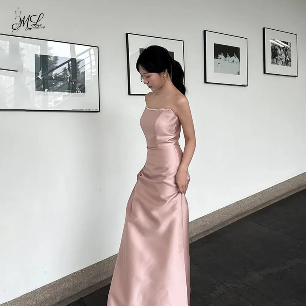 

ML Classic Simple Pink Strapless Dress Evening Party Dress Wedding Ball Gown Korea Photoshoot Prom Dress Customized