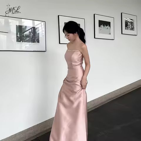 ML Classic Simple Pink Strapless Dress Evening Party Dress Wedding Ball Gown Korea Photoshoot Prom Dress Customized