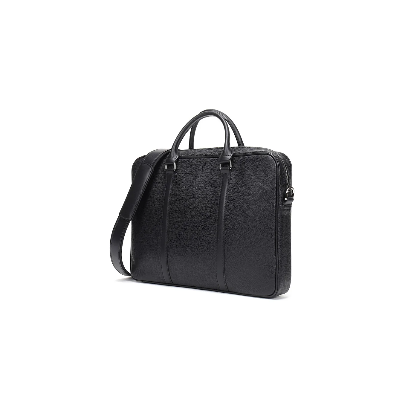 LONGCHAMP Le Foulonné Zip Closure Cow Leather Laptop Bag, Briefcase, One Shoulder Handbag Men's Black 2121021047