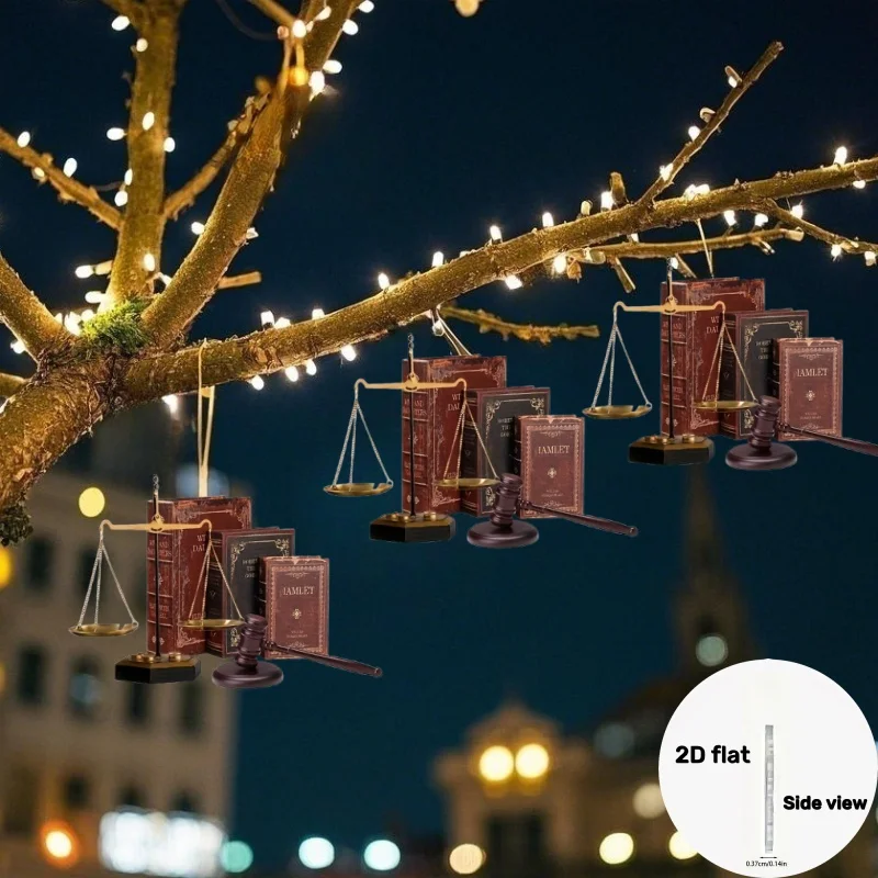 2D خمر العدالة الموازين قلادة الاكريليك كتب القانون حلي معلقة عيد الميلاد اكسسوارات احتفالية الديكور هدايا العيد