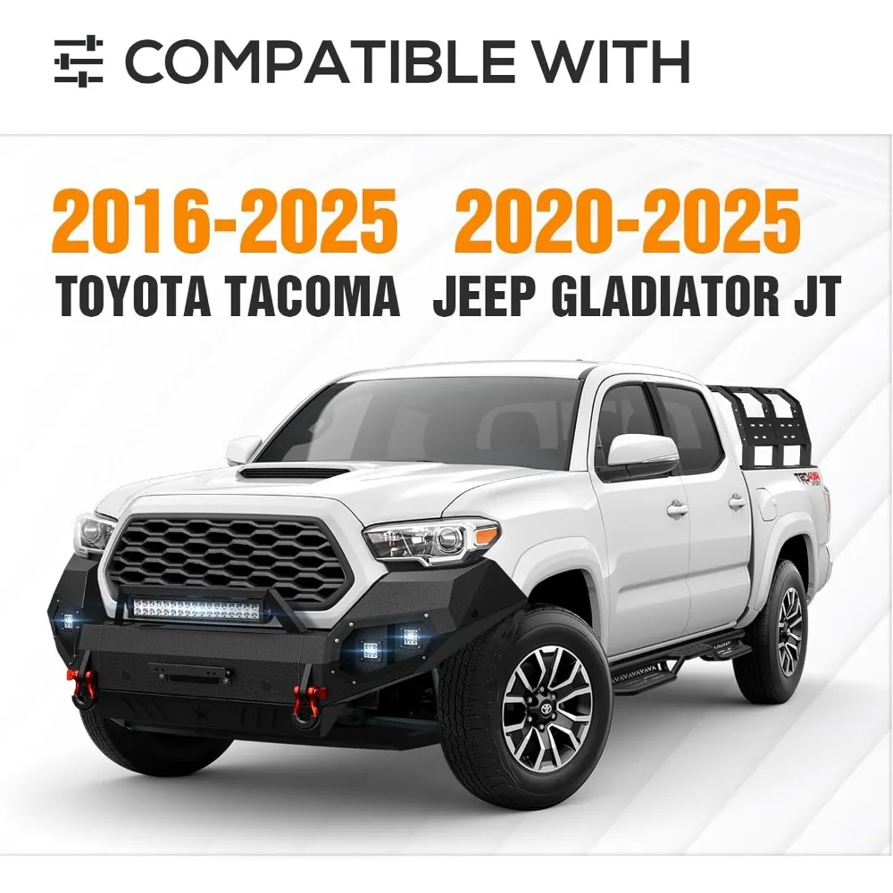 حامل شحن لسرير الشاحنة لـ 2020-2025 Gladiator JT و2016-2025 Toyota Tacoma مع قضبان سرير، سعة 800 رطل، متوافقة