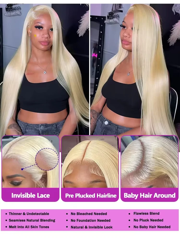 250 Densità 40 Pollici 613 Bionda Parrucca Anteriore Del Merletto Dei Capelli Umani 13X6 Hd Parrucca Frontale Del Merletto Dritto Parrucche Anteriori Del Merletto Dei Capelli Umani Per Le Donne