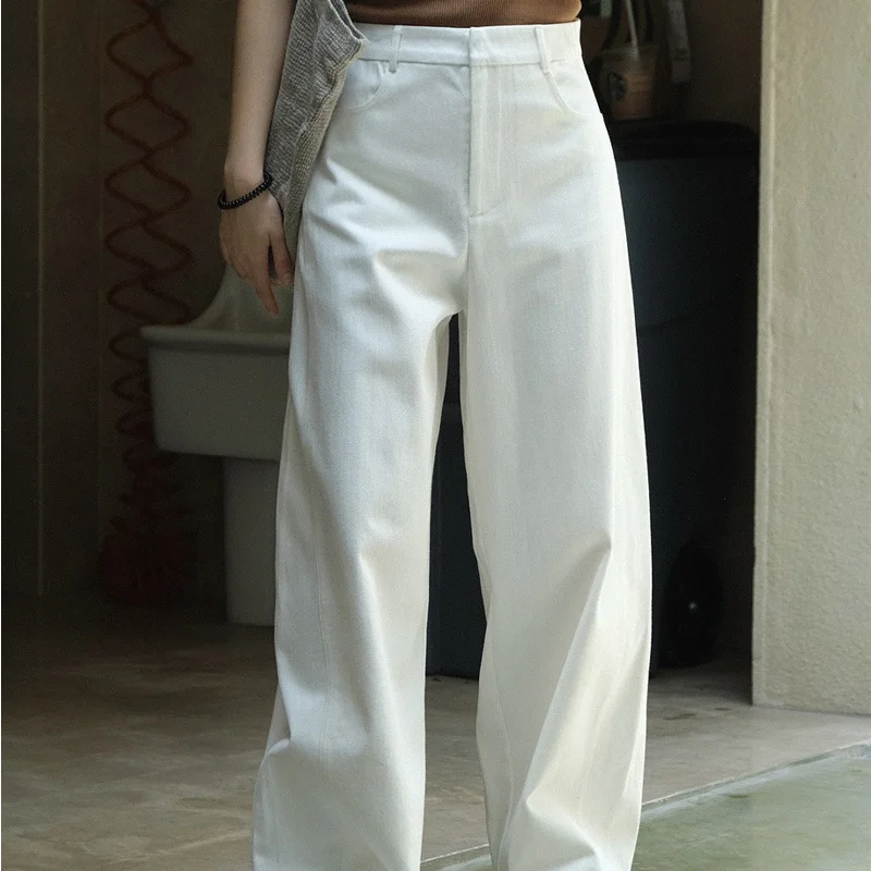 Spring and Autumn Women\'s Casual Solid Color High Waist Loose Wide Leg Pants