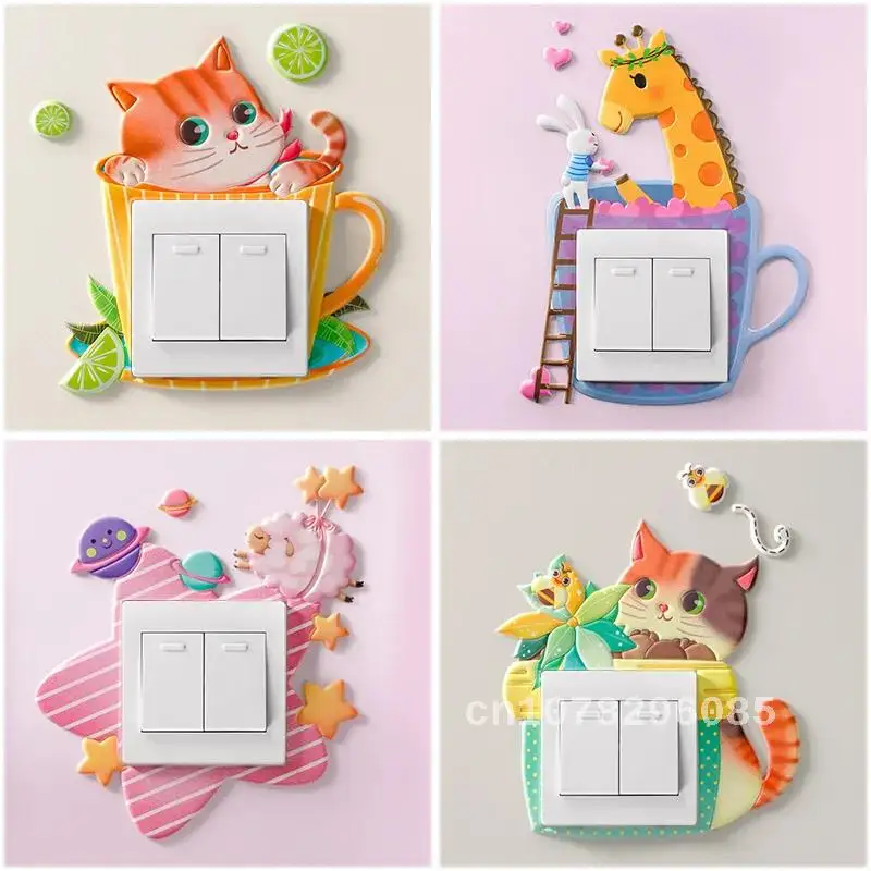 

Cartoon Animal Switch Cover for Living Room, Luminous Outlet Sticker, Unicorn, Flamingo, Decorative 3D Wall, Silicone Light Swit