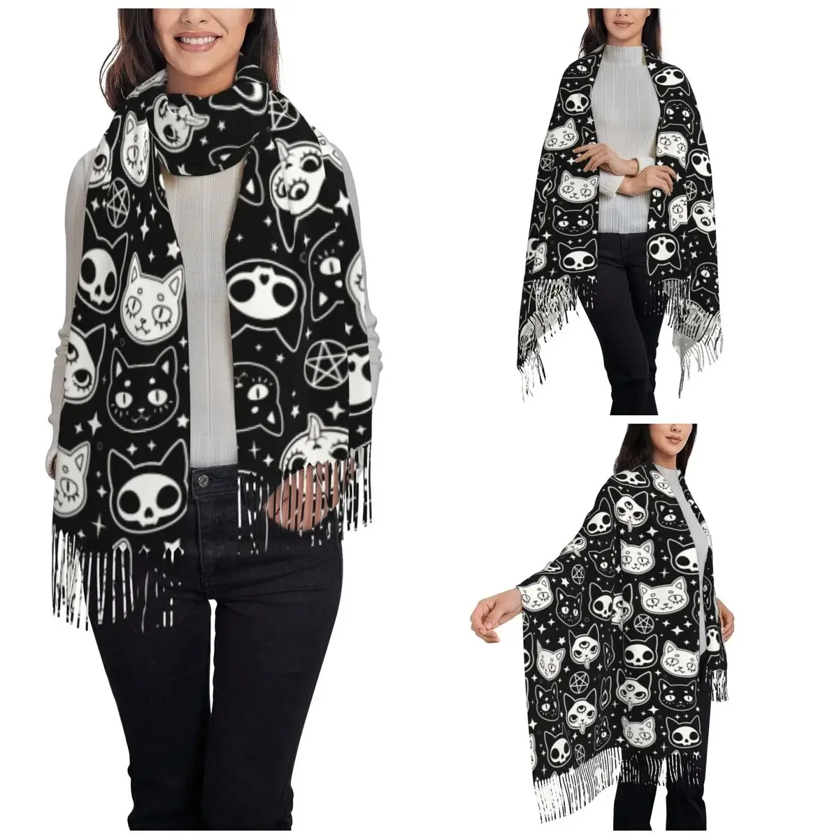 Magic Cat Witchcraft Scarf for Women Fall Winter Pashmina Shawls and Wrap Long Large Shawl Scarf Daily Wear