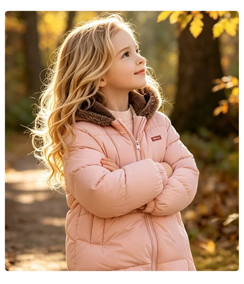 Kinder Lange Daunen-Baumwollmäntel Winter Jungen Mädchen Verdickte Plüsch-Warme Jacken Kinder Lammwolle Knielange Kapuzen-Oberbekleidung – Detail 5