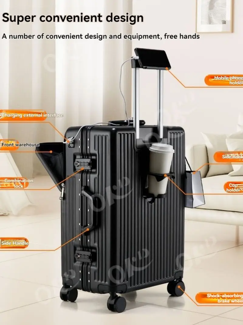 Vorne öffnender Aluminiumrahmen, großes Fassungsvermögen, Anti-Drop-Gepäckfach, 20-Zoll-Universalrad, Zugstangenbox, 61 cm, Herren und