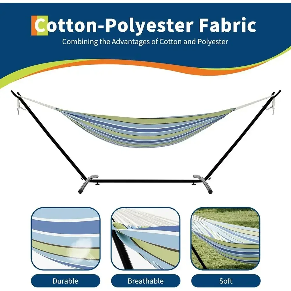 Portable Heavy-Duty Hammock Set for Outdoors, Patio, Garden, and Camping - 500 lbs Capacity, Premium Cotton & Polyester Fabric,