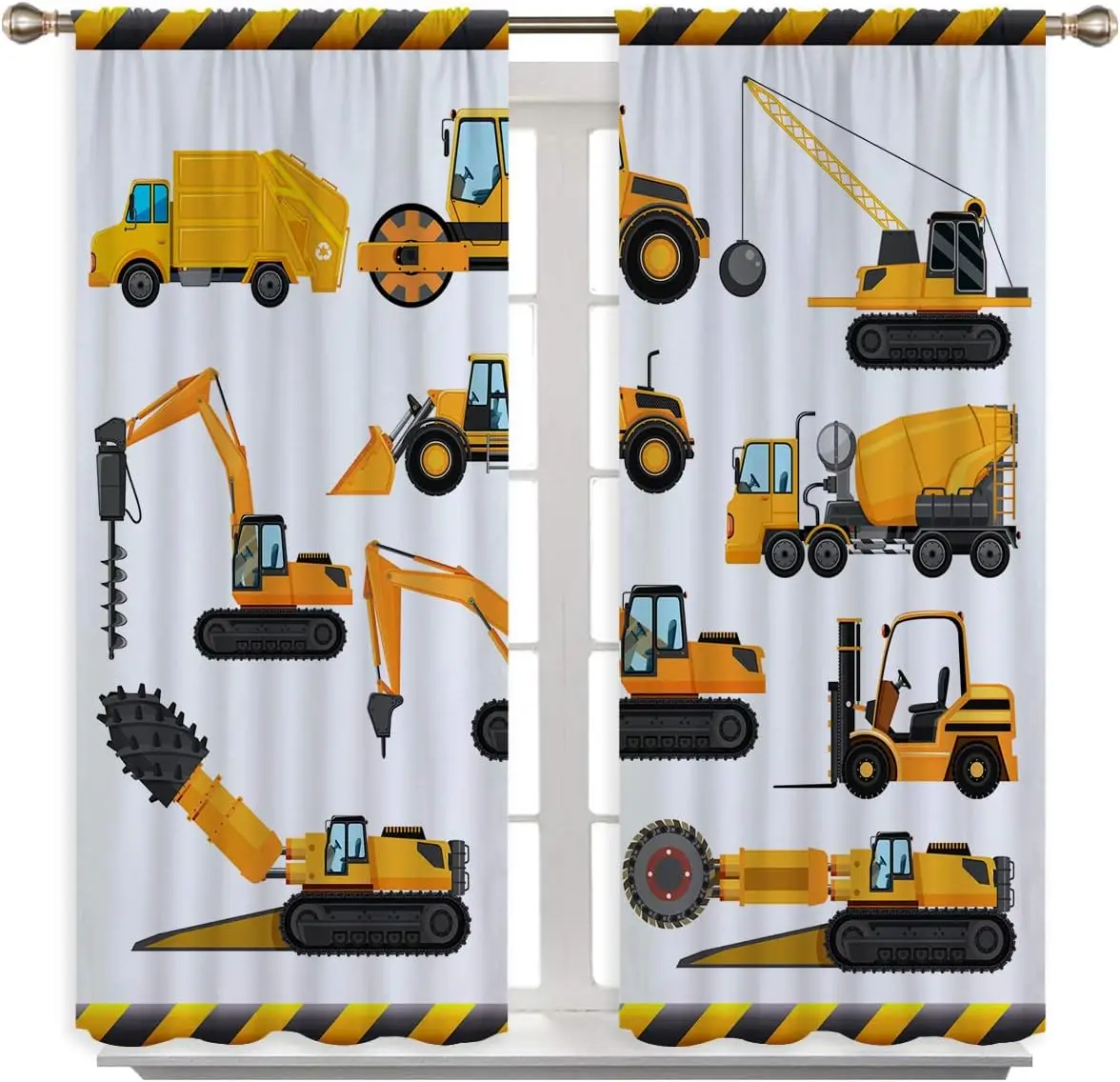 Construction Car Blackout Curtains for Boy Girl Room Darkening Decor,Yellow Cartoon Bulldozer Tractor Excavator Bedroom Living