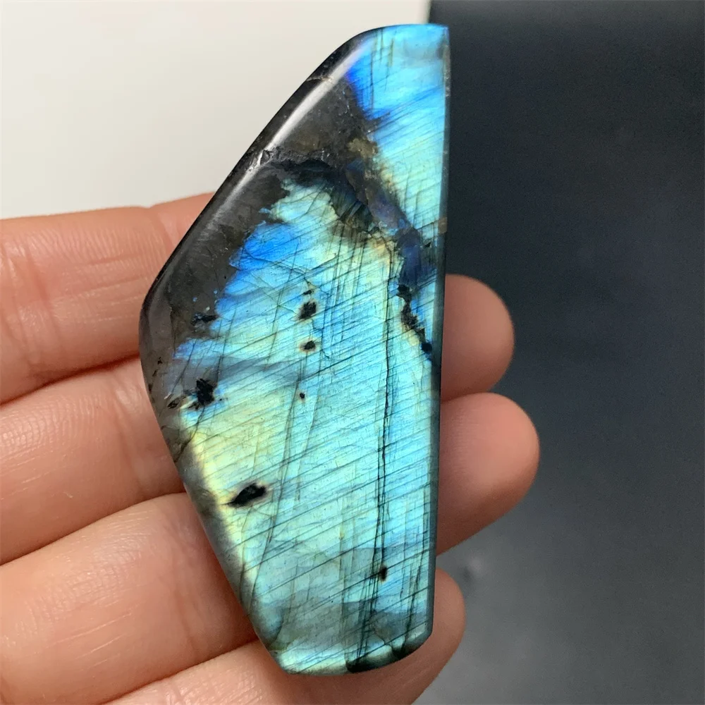 

Natural Hot Orange Light Labradorite Mineral Specimens Standing Purple Yellow Blue Light Labrador Stone Ornaments Bead Pendant