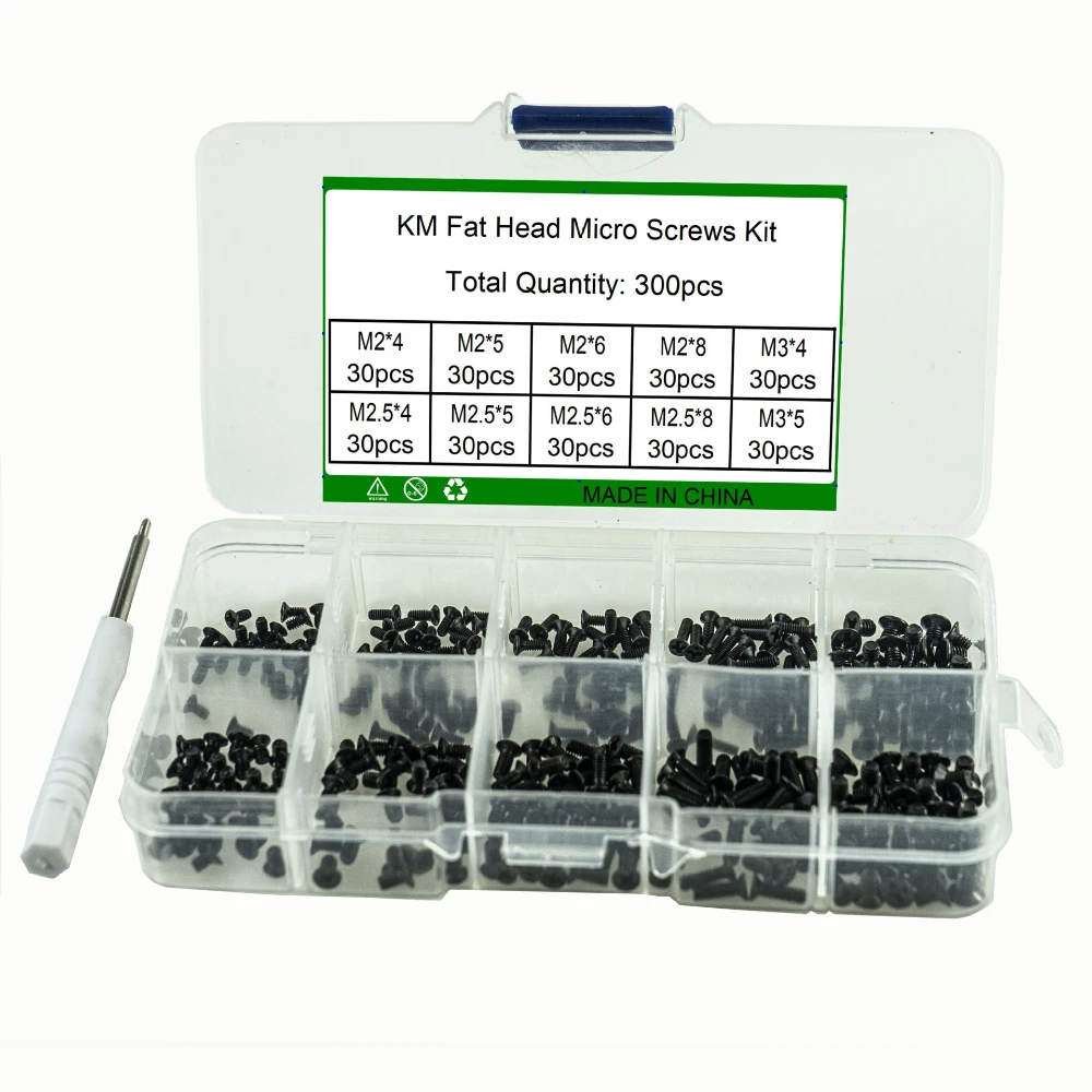 

300PCS M2 M2.5 M3 Black Cross-groove Countersunk Screws with Screwdriver Set KM Universal Small Screws for Computers and Laptops