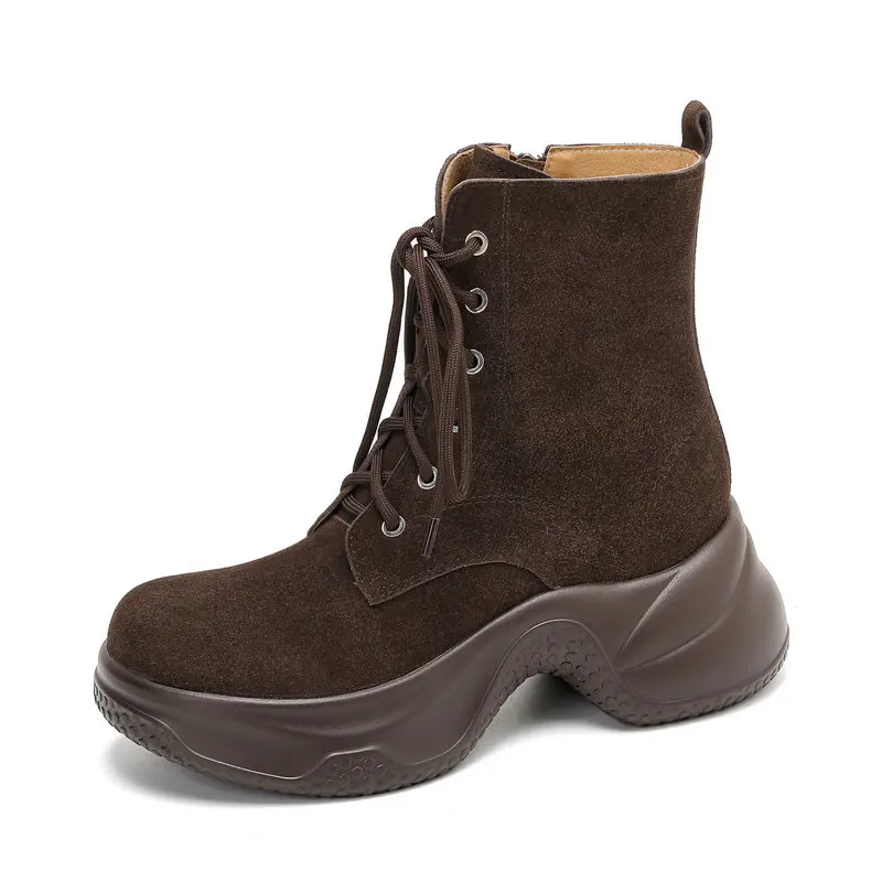 

2025 Cow Suede ANKLE Motorcycle Boots Narrow Band Original Platform Sport Women Boots Ankle Autumn Thick-soled Shoes