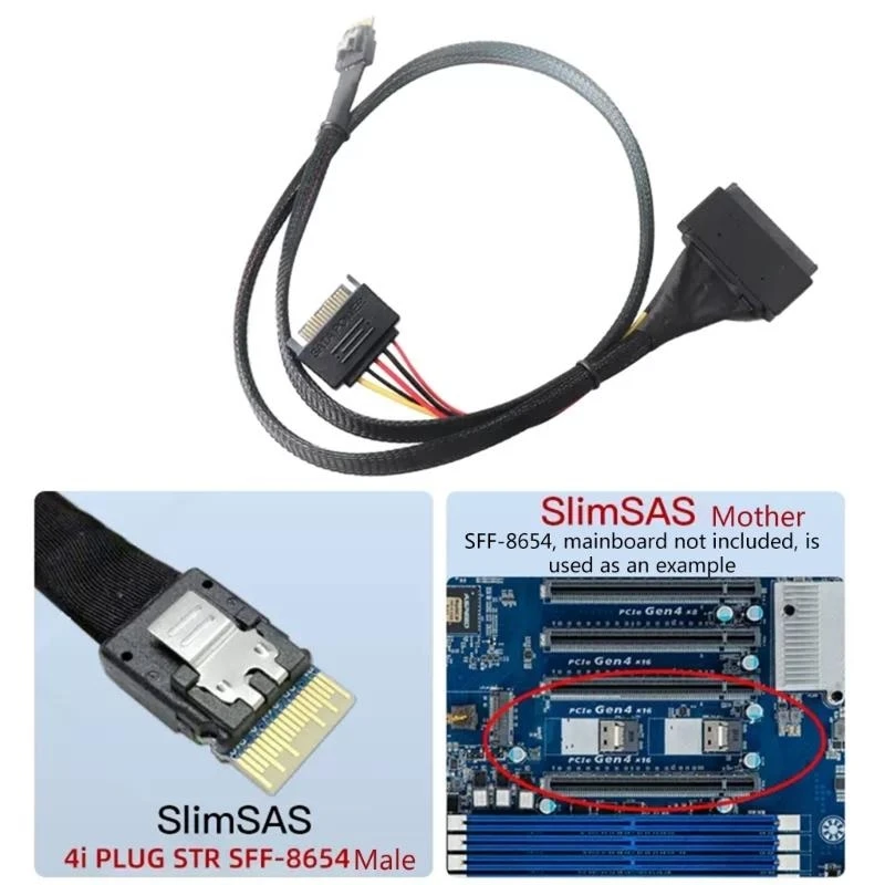 SAS Sata Cable SlimSAS SFF-8654 4i to SFF-8639 U.2 Adapter Cord, 50cm Hard Drive Extender Cable with 15Pin SATA Wire Best Sale