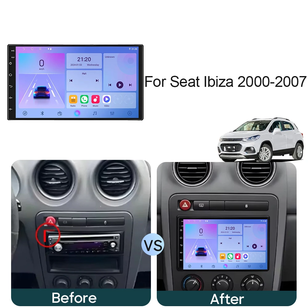 For Seat Ibiza 2000 2001 2002 2003 2004 2005 2006 2007 Car Android 16 WIFI+4G BT Wireless Carplay Screen Radio Stereo Multimedia