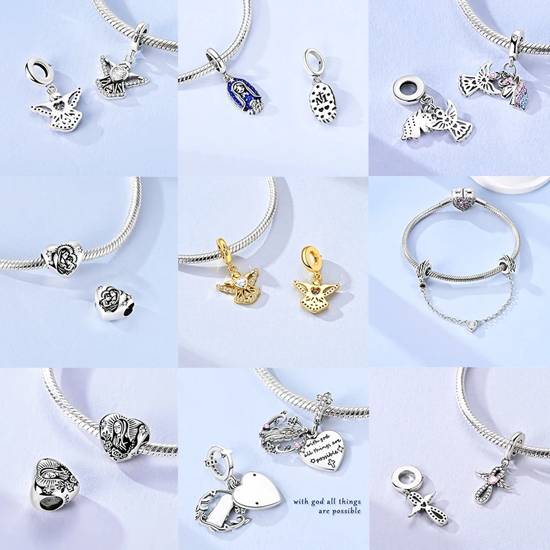 CZ Zirkon Engel-Schutzengel 925 Sterling Silber Goldener Jungfrau-Engel Anhänger Passend für Original Armreif Halskette Armband DIY Schmuck Geschenk – Detail 8