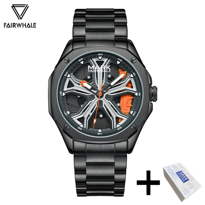 Mark Fairwhale Fashion Watches Mens Luxury Stainless Steel Clocks Specially Designed Rotating Dial Quartz Wristwatch Mans Reloj