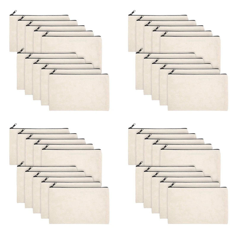 

40 Pcs Blank DIY Craft Bag Canvas Pen Case Blank Makeup Bags - Canvas Pencil Bag Cotton Canvas Cosmetic Bag Travel Bag-AC47