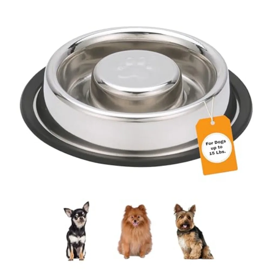 

Stainless Steel Slow Feed Bowl - Non-Tip and Non-Skid - Stops Dog Food Gulping, Bloat, Indigestion, and Rapid Eating .7