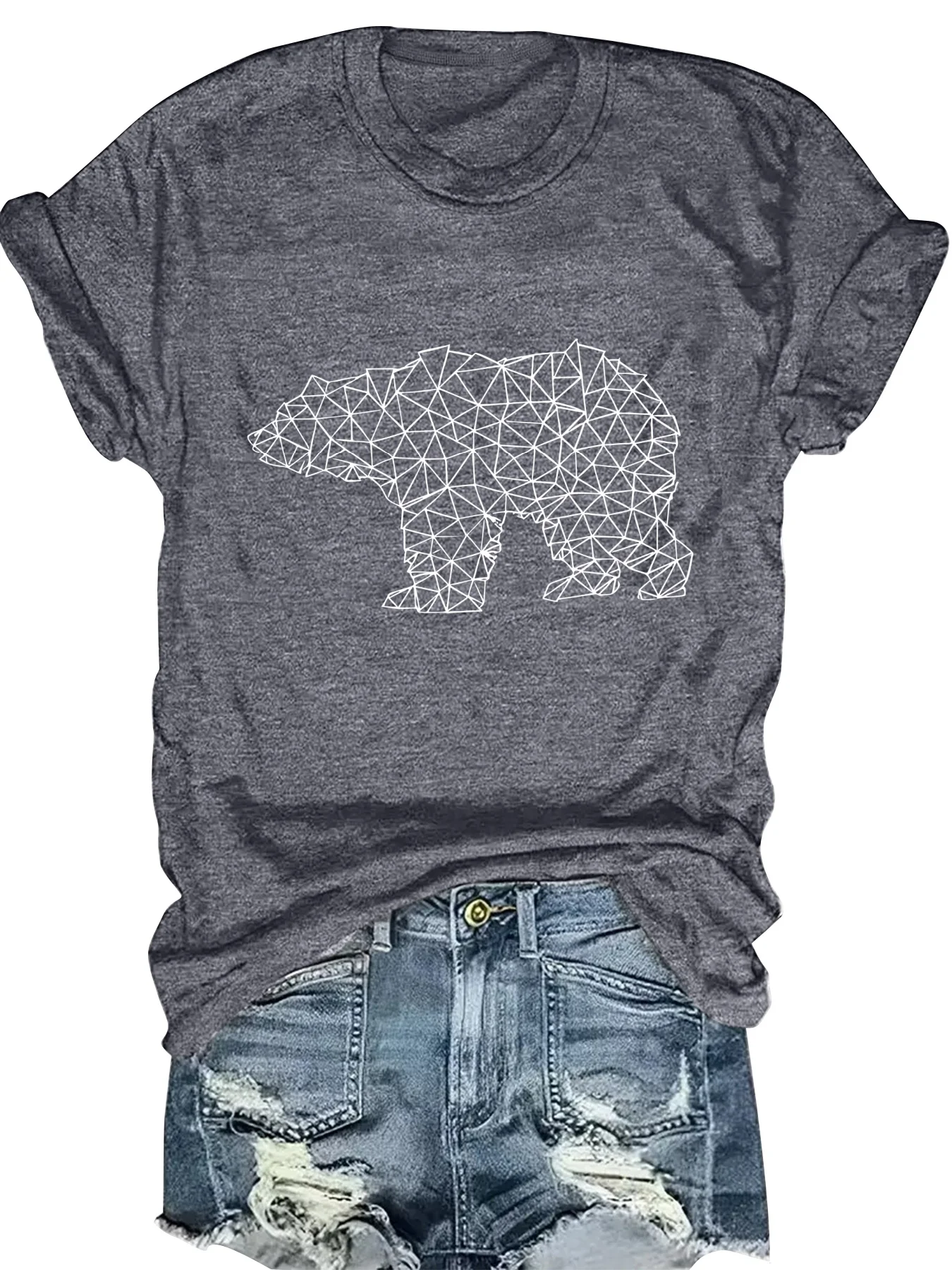 

Fashionable Geometric Print round Neck Short Sleeve Women's Top Elegant Casual Style