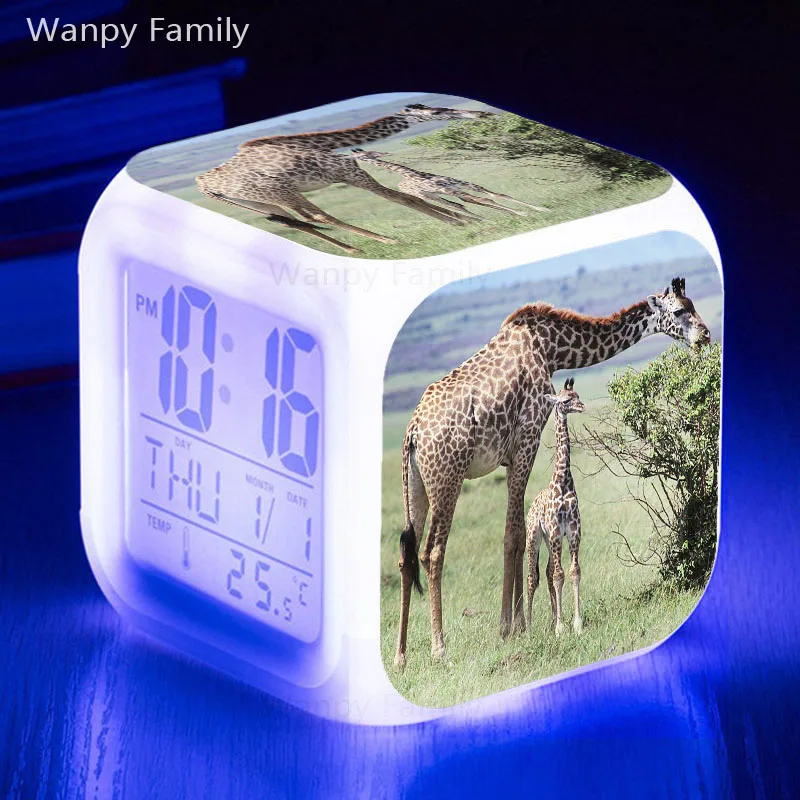 Giraffe 7 Color Glowing LED Digital  Alarm Clock Children's Gift Multifunctional Touch Sensor Luminous Electronic Watches Reloj