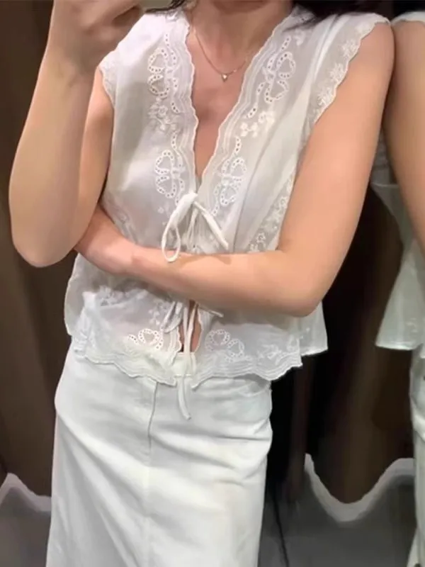 حلوة وحارة فضفاضة غير رسمية شفافة قوية مزيج القطن المطرز irt V Ne Svel توب نسائي صيفي Faion 2025 #3