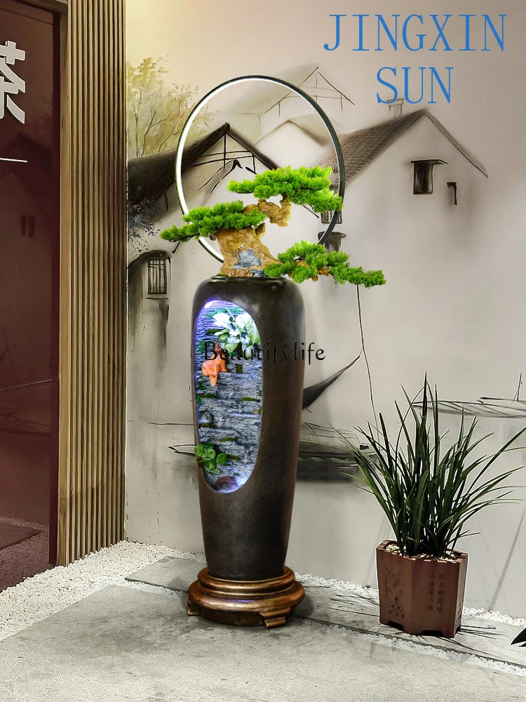 New Chinese-style simulated welcome pine floor-to-ceiling flowing water ornament study entrance feng shui wheel ornament