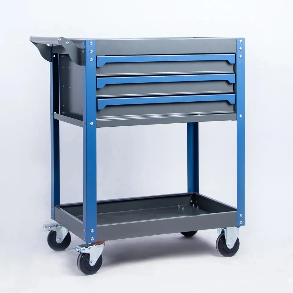 

New Design 3-drawing Aluminum Alloy Push Hand Tool Cart Trolley Storage Tool Cabinet