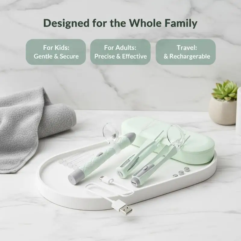New LED Lighted Ear Wax Removal Kit Magnifying Glass Soft Silicone Tips For Children Adults Ear Cleaning Tweezers Nose Clip USB