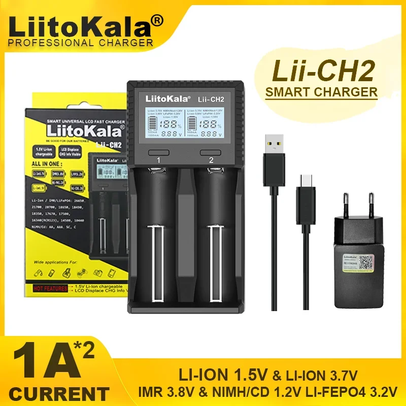 LiitoKala Lii-CH2-5V 2A UE EE. UU. Reino Unido AU enchufe 21700 18650 26650 cargador de batería para 1,5 V AA AAA batería recargable 1,2 V 3,2 V 3,7 V