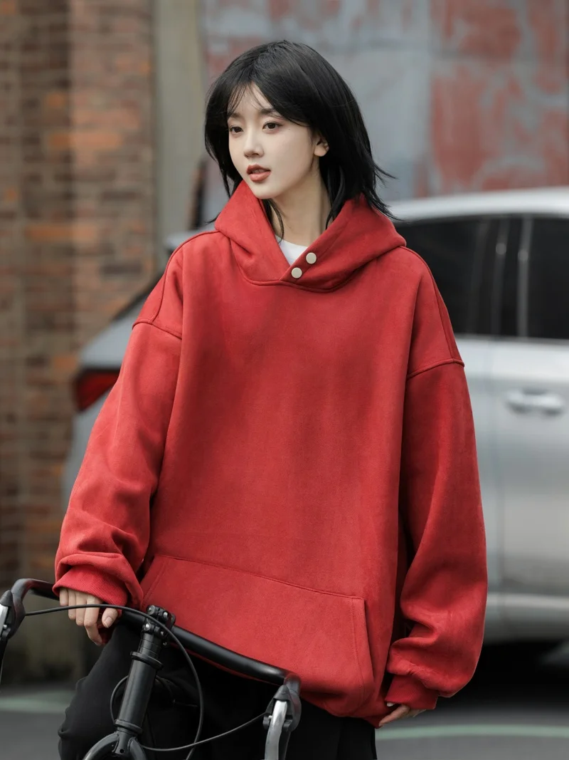 

Мужская толстовка-худи из замшевого вельвета, утепленная, на пуговицах, однотонная, свободного кроя, для весны и осени