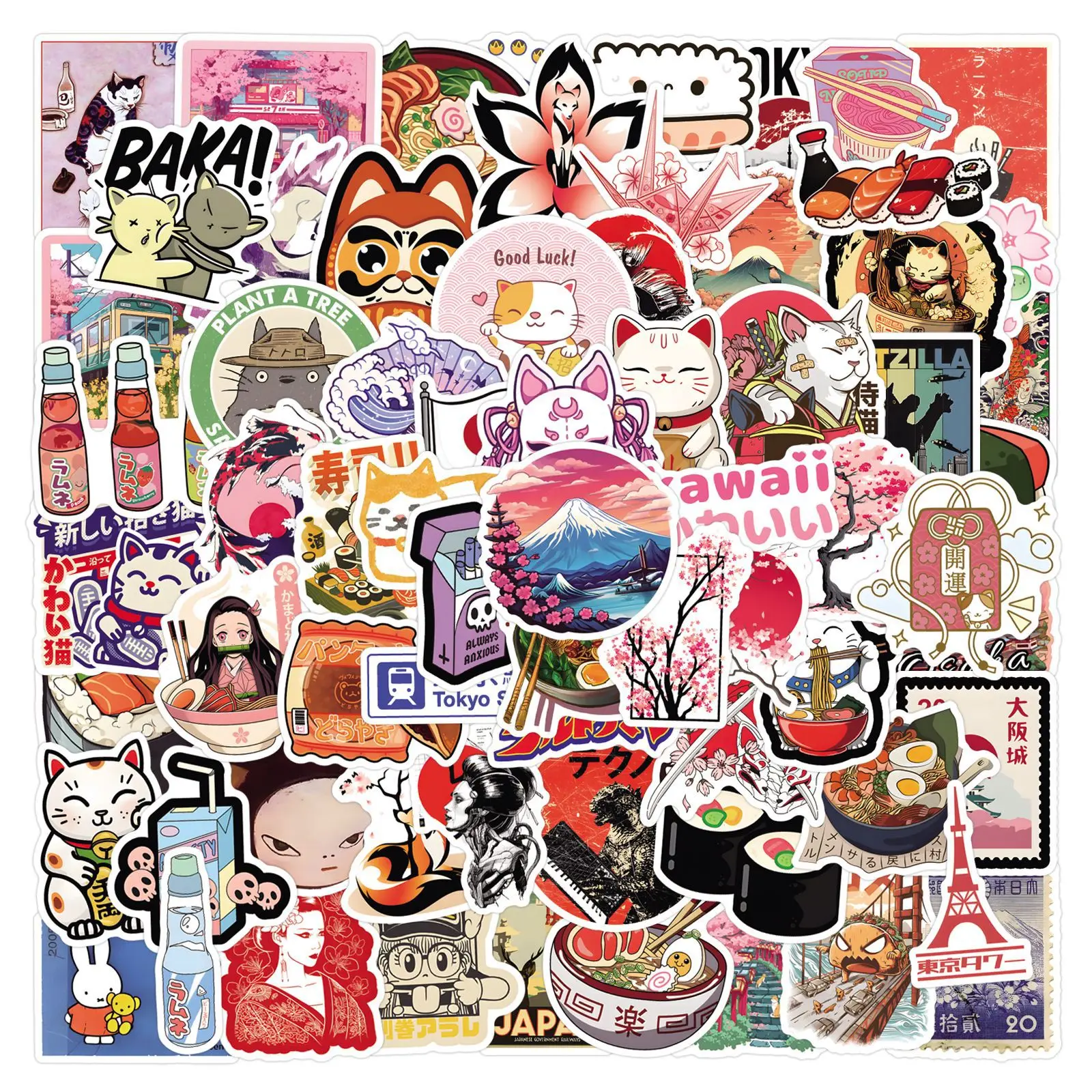 Pegatinas japonesas de piezas, pegatinas de gato de la suerte de Tokio para álbum de recortes, teléfono, equipaje, monopatín, calcomanías impermeables, 110