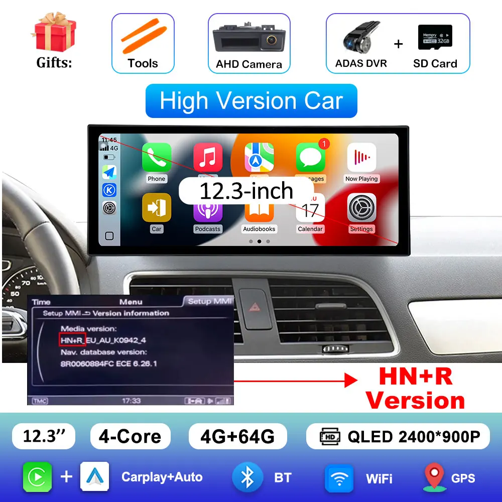 Draadloze Carplay 4G Android 16 voor Audi Q3 2013 - 2018 GPS Navigatie Auto Video Multimedia Speler WiFi BT DSP Stereo Auto Gereedschap