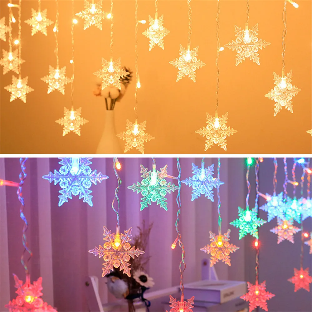 LED Christmas Wreath Light String Ice Piton Snowflake Curtain Light Street Garden EU Standard Plug Navidad New Year 2025