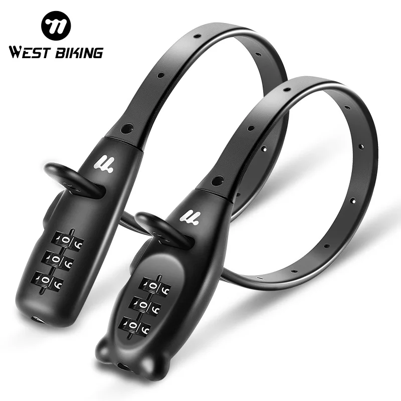 

WEST BIKING Portable Bicycle Lock Cable Tie Zinc Alloy Lock Helmet Password Lock Anti-Theft Safety Freely Adjustable Rope Lock