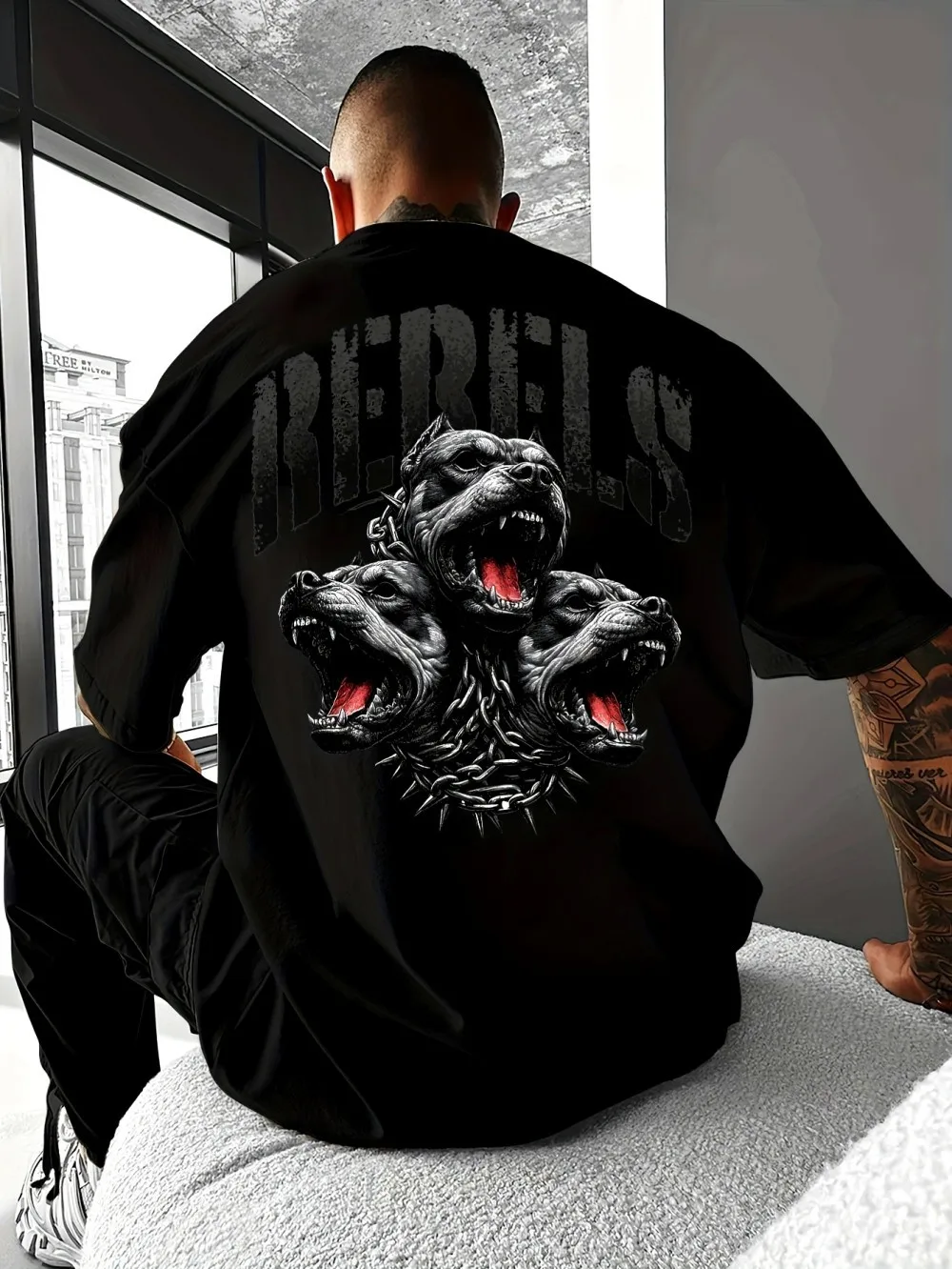 New urban American men's summer hellhound letter print micro elastic breathable round neck T-shirt outdoor urban casual top