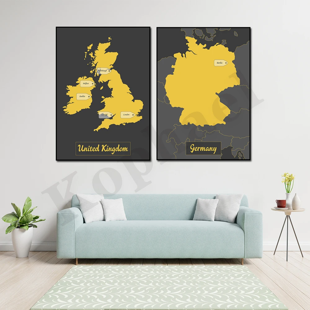 United Kingdom Poland Germany Minimalist Black Map Travel Gifts Home Wall Decor Poster